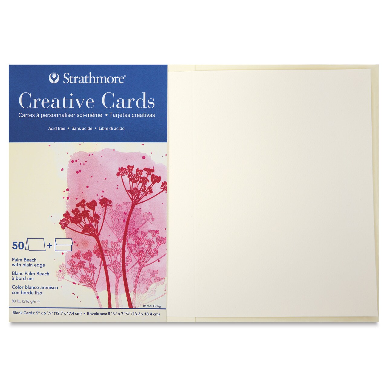 Strathmore Creative Cards and Envelopes - Full Size, Palm Beach White with Plain Edge, Pkg of 50